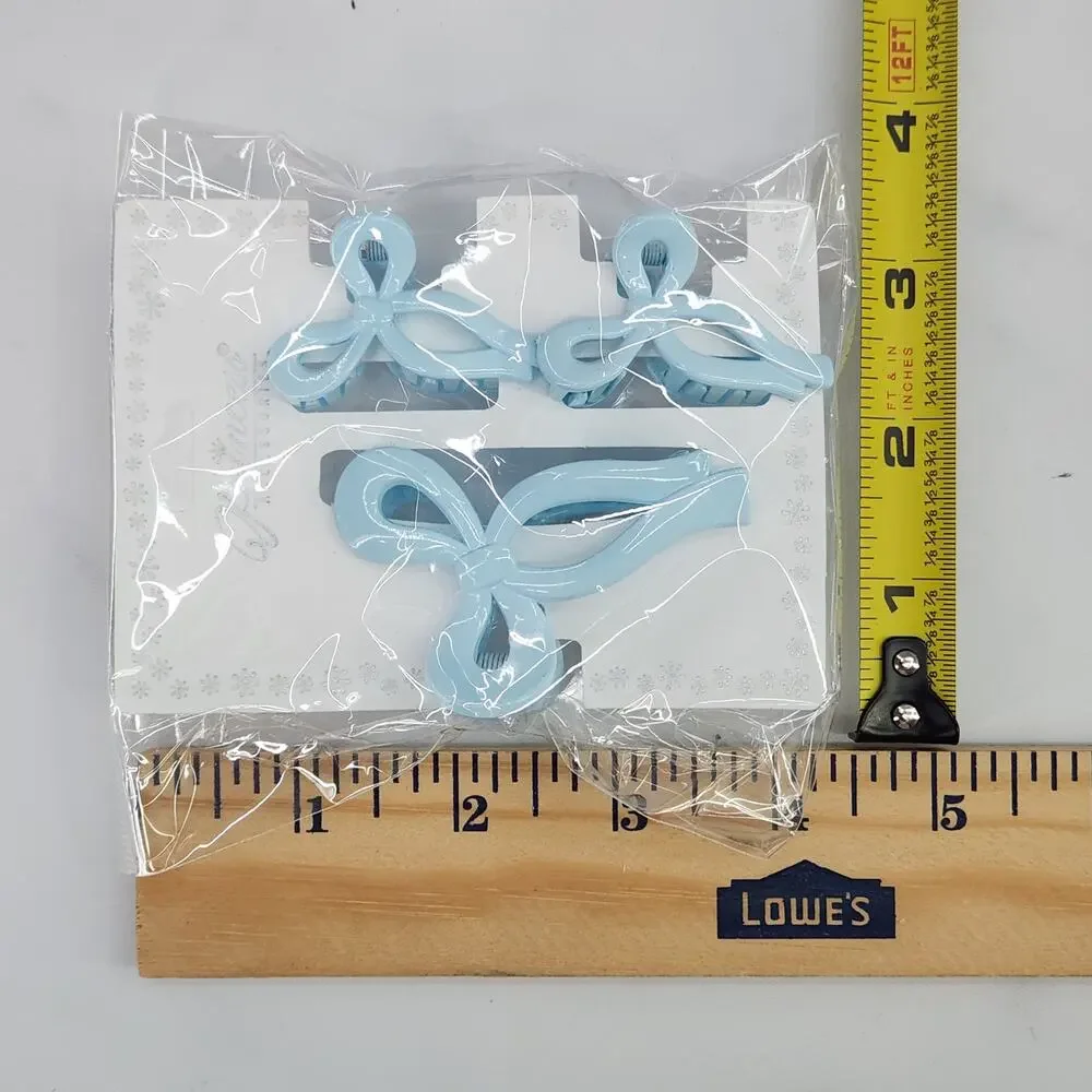 3 pc Ribbon Shaped Claw Clip Set, Hair clips, Light Blue by Princess Accessories